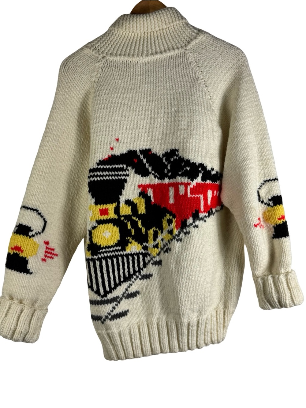 VTG 50s Mary Maxim Willibee Train Knit Sweater Cardigan Cowichan Full Zip Sz XL